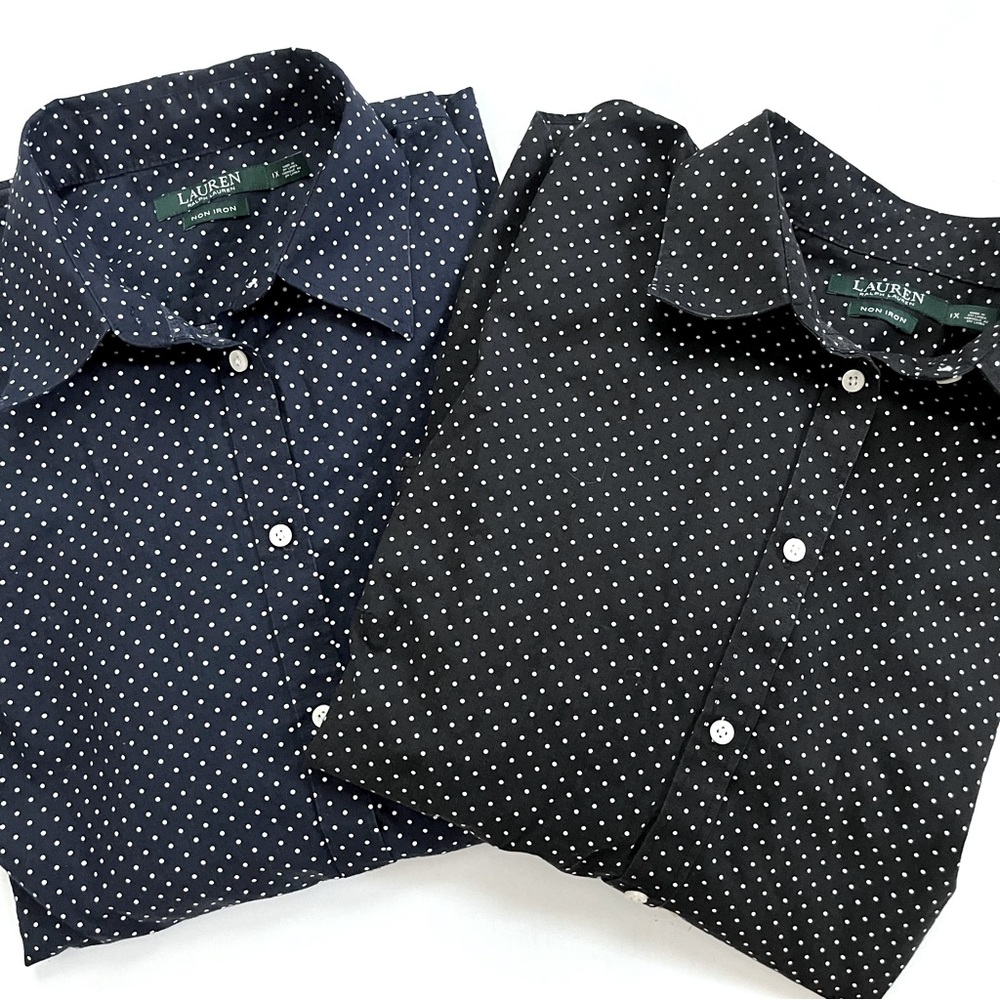 Lauren Ralph Lauren Navy & Black & White Polka Dot Button Down Bundle (X…